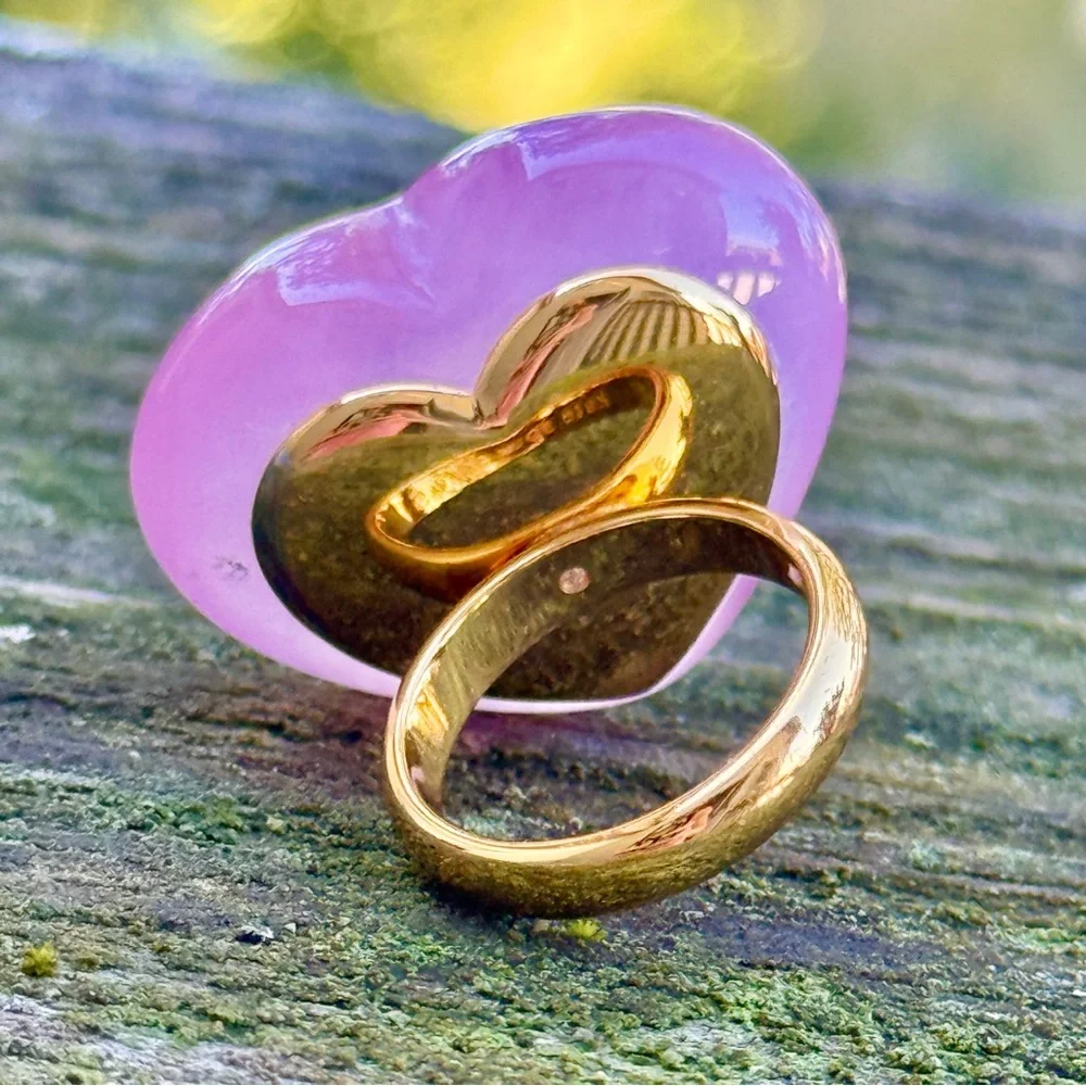 Kate Spade Open Heart Rose Quartz Stone Cocktail Ring (size 5)